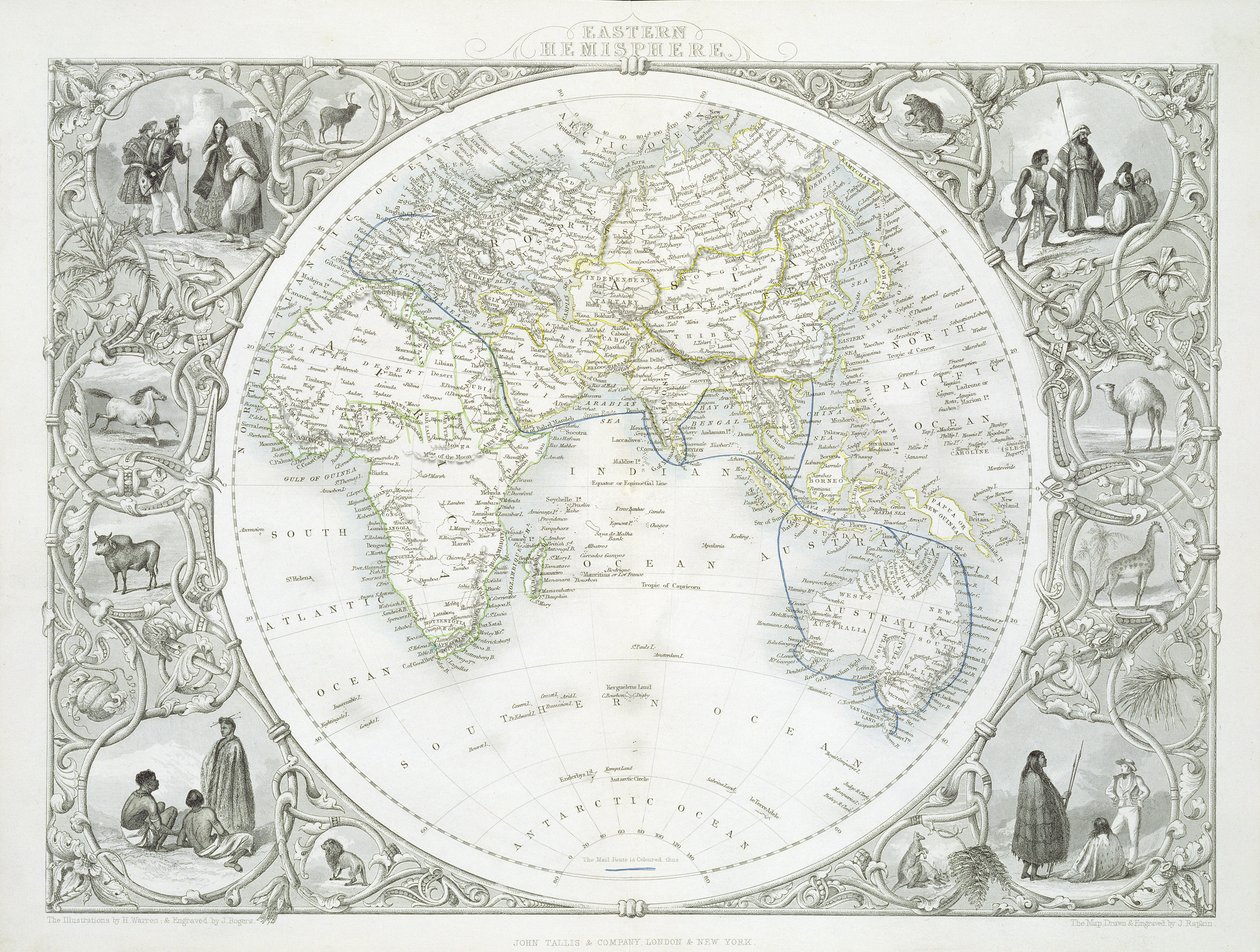 Oostelijk Halfrond, uit een Serie Wereldkaarten gepubliceerd door John Tallis und Co., New York und London, 1850s door John Rapkin