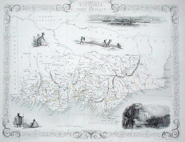 Victoria of Port Phillip, Australië, uit een Serie Wereldkaarten gepubliceerd door John Tallis & Co, New York & Londen door John Rapkin