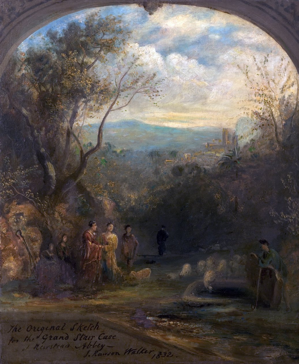Het originele schets voor de grote trap in Newstead Abbey, Nottinghamshire, 1832 door John Rawson Walker