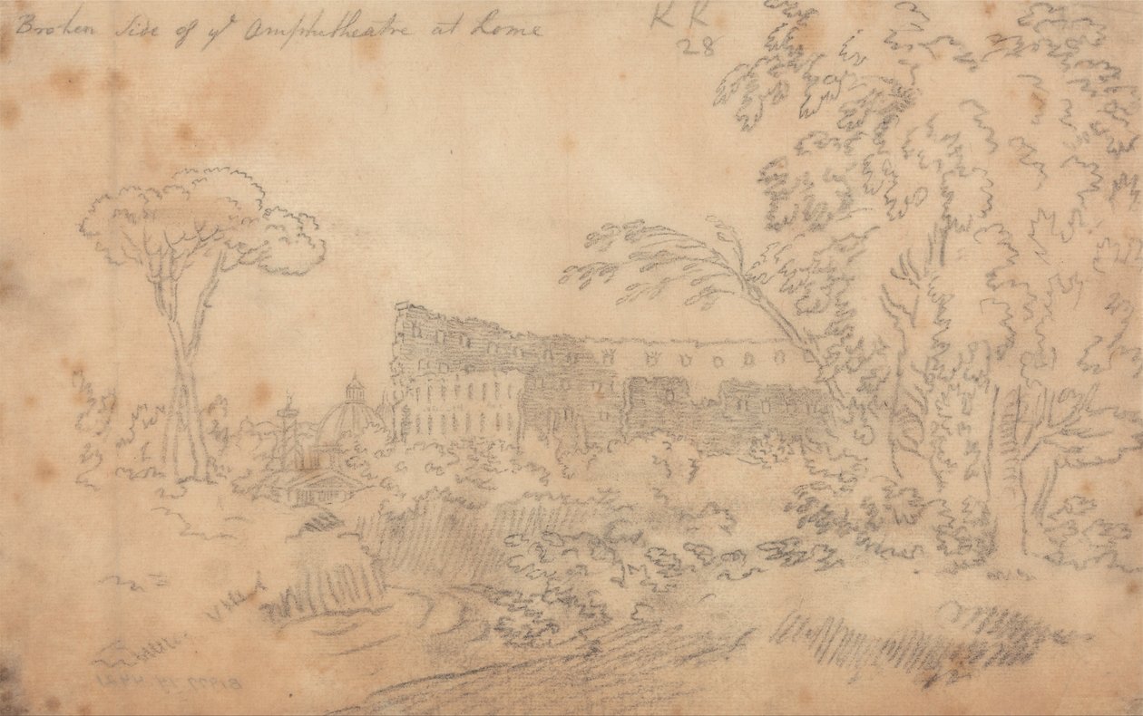 Gebroken kant van het amfitheater in Rome door John Robert Cozens