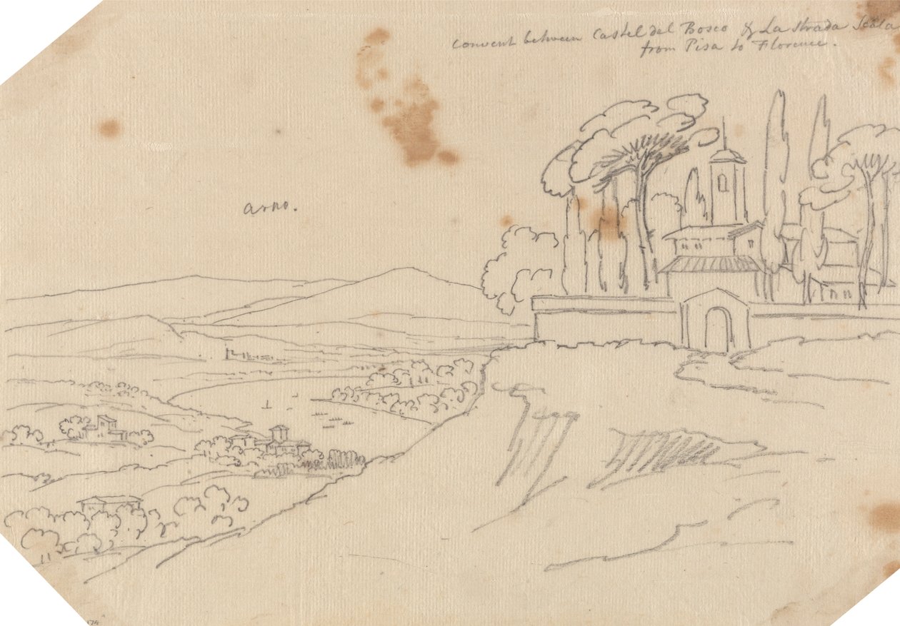 Klooster tussen Castel del Bosco en La Strada Scala door John Robert Cozens