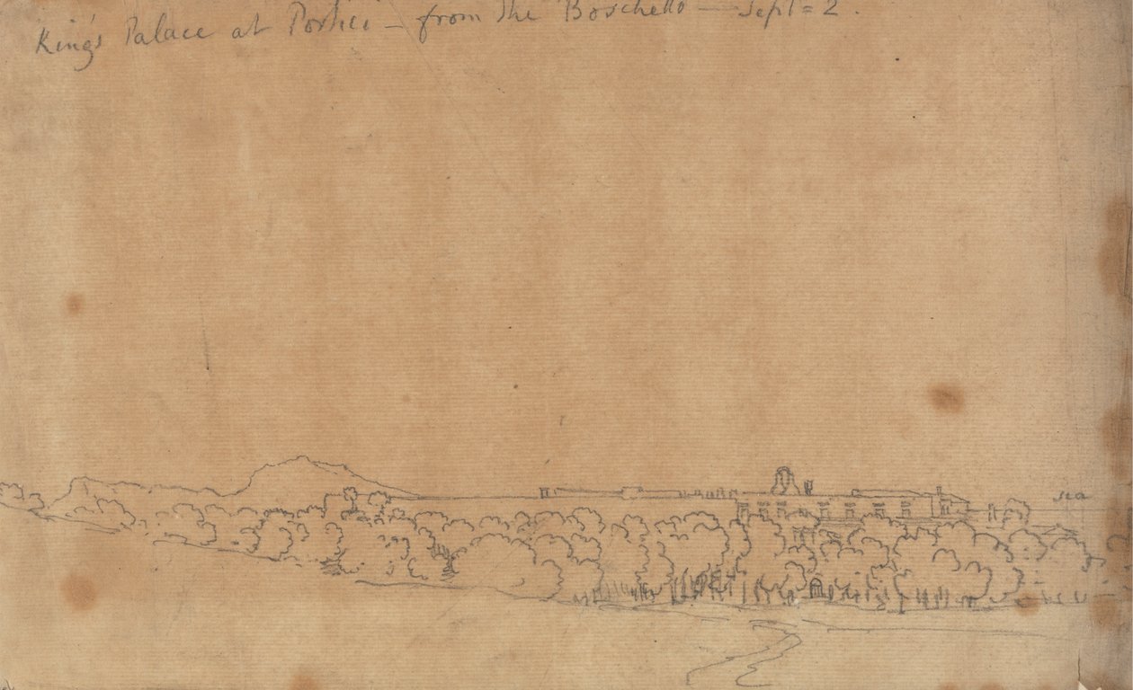 Koninklijk Paleis in Portici vanaf de Boschetto, 2 september door John Robert Cozens