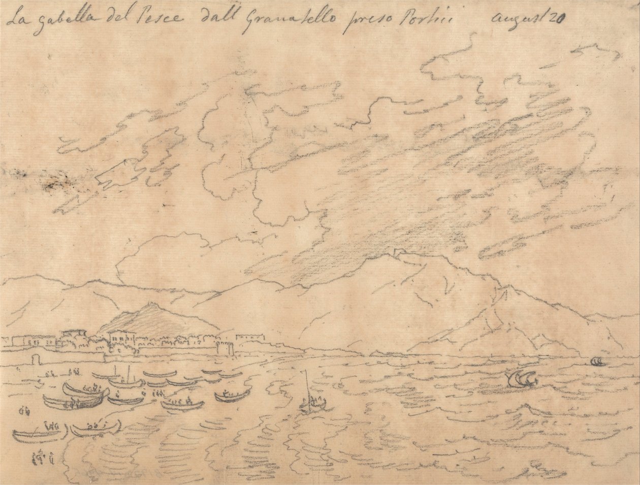 La Gabella del Pesce dal Granabello Preso Portici, 20 augustus door John Robert Cozens