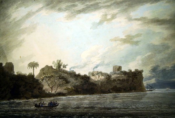 Aan de kust van Posillipo, nabij de punt, vanaf Montechiaro door John Robert Cozens