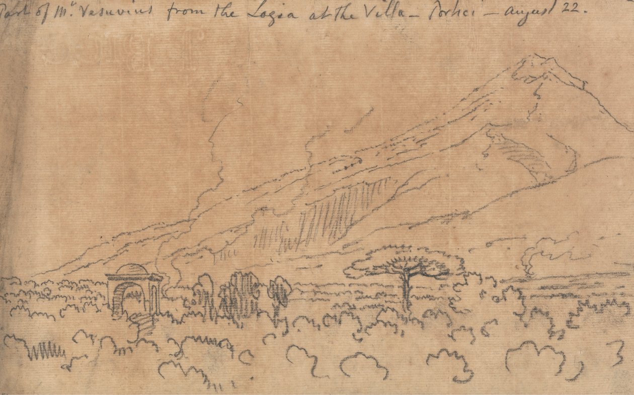 Deel van de Vesuvius vanaf de Loggia bij de Villa, Portici, 22 augustus door John Robert Cozens