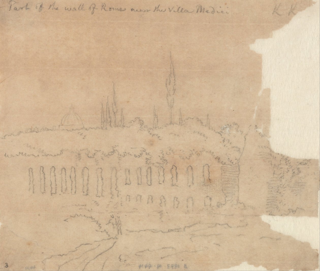 Deel van de Muur van Rome bij de Villa Medici door John Robert Cozens