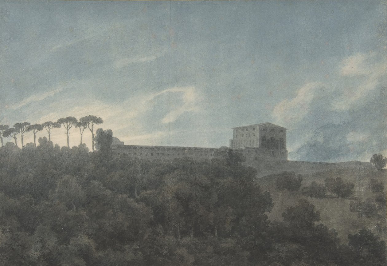 Uitzicht op de Villa Lante op de Janiculum in Rome door John Robert Cozens