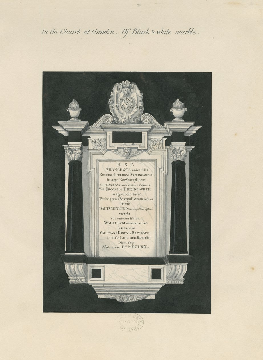 Ingestre - tablet voor Frances (Hesilrig) Chetwynd: schilderij door John Robert Fernyhough