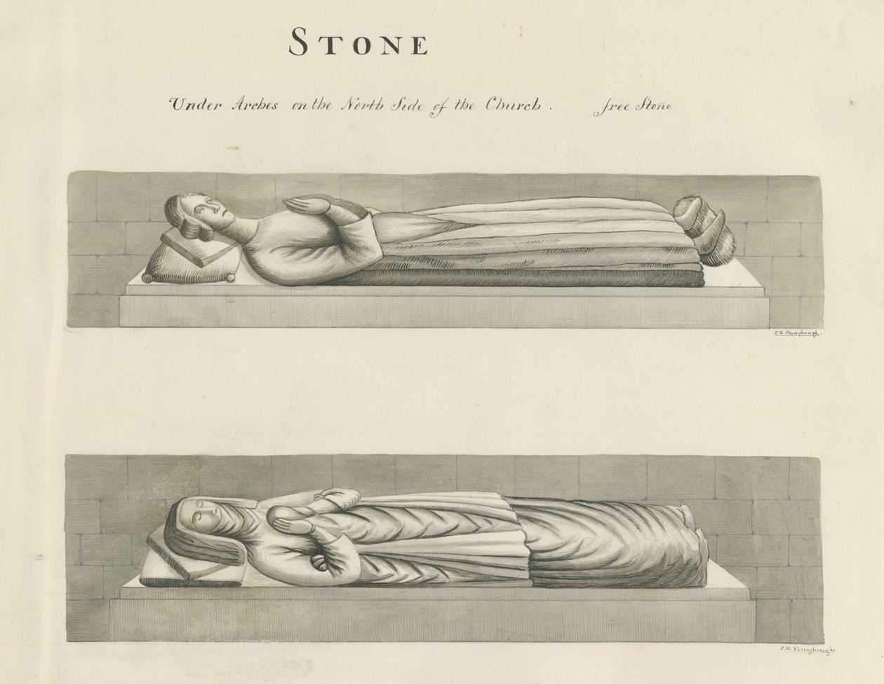 Stone Church - Graven: sepia tekening, nd [19e eeuw] (tekening) door John Robert Fernyhough