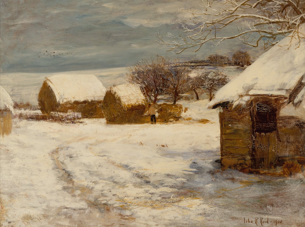 Een boerderij in de winter door John Robertson Reid