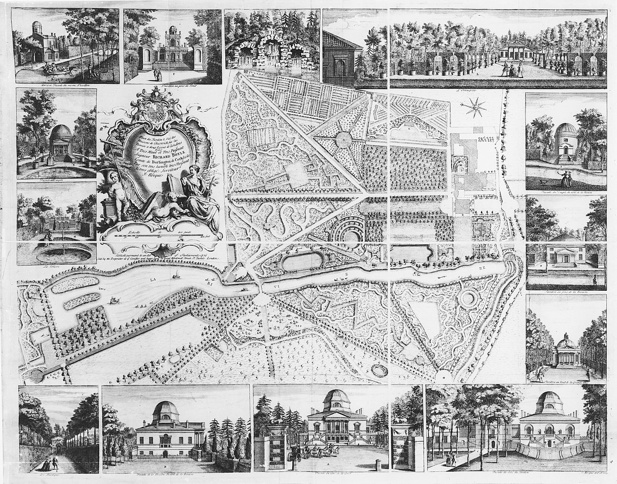 Chiswick House van plan van Chiswick, 1736 door John Rocque
