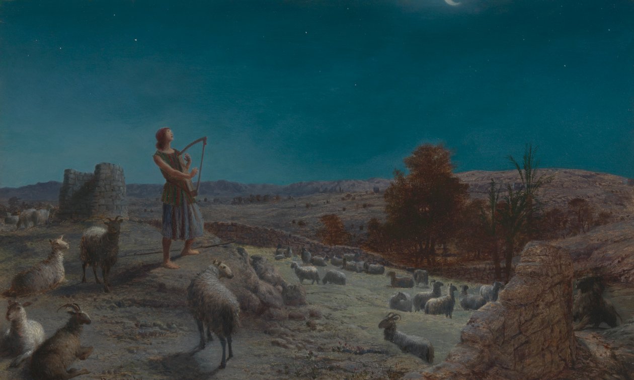 David, de toekomstige koning van Israël, als herder in Bethlehem door John Rogers Herbert