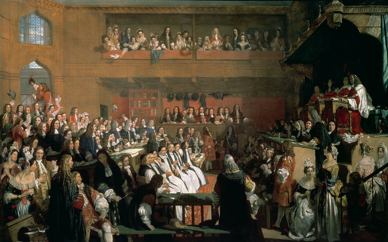 Het Proces van de Zeven Bisschoppen in het Lagerhuis tijdens het Regeer van James II door John Rogers Herbert
