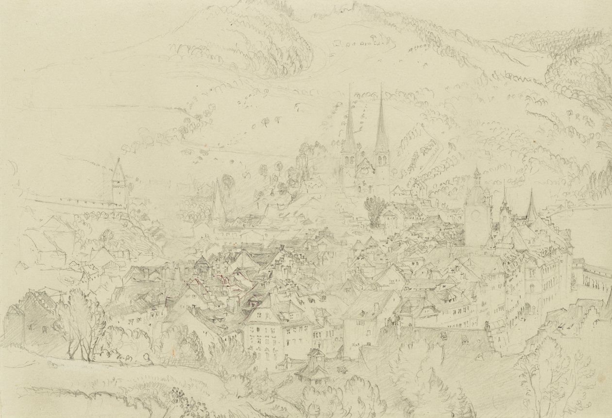 Uitzicht op Luzern van bovenaf, oktober-december 1861 door John Ruskin
