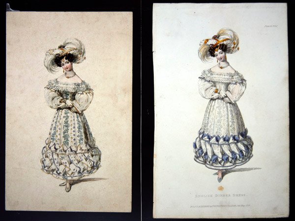 Schets en prent van een modeplaat, ca. 1829 door John Samuel Agar