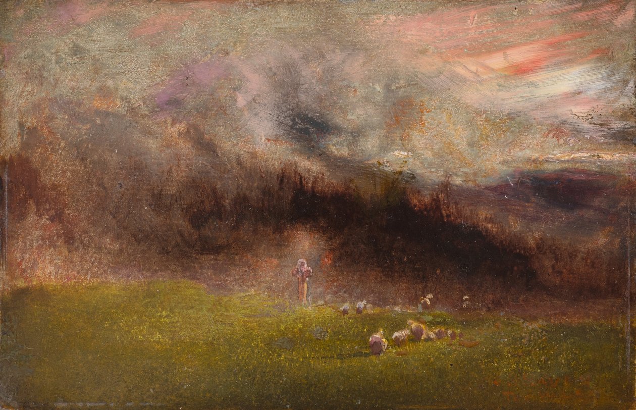 Schapen in een storm (olieverf op paneel) door John Samuel Raven