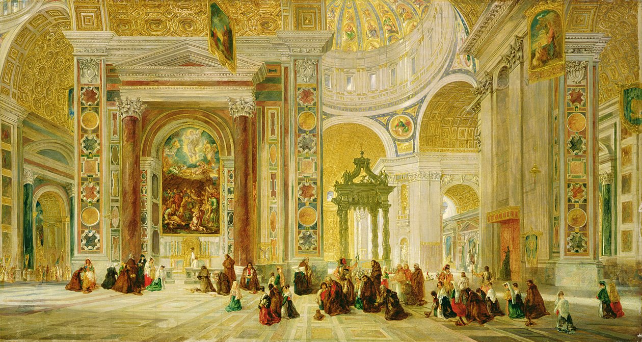 Interieur van de Sint-Pietersbasiliek, Rome door John Scarlett Davis