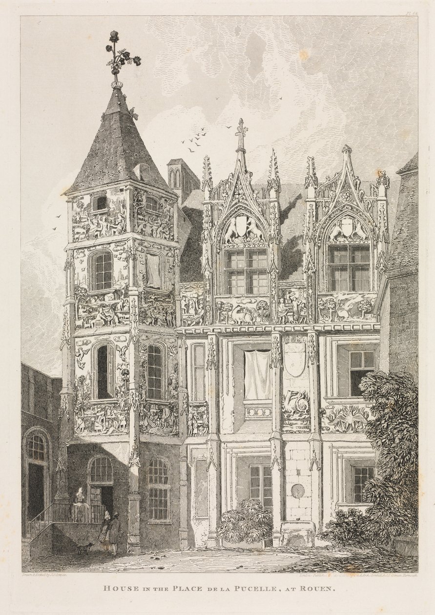 Architectonische Oudheden van Normandië Vol. II, Pl. 64: Huis op de Place de la Pucelle, in Rouen door John Sell Cotman
