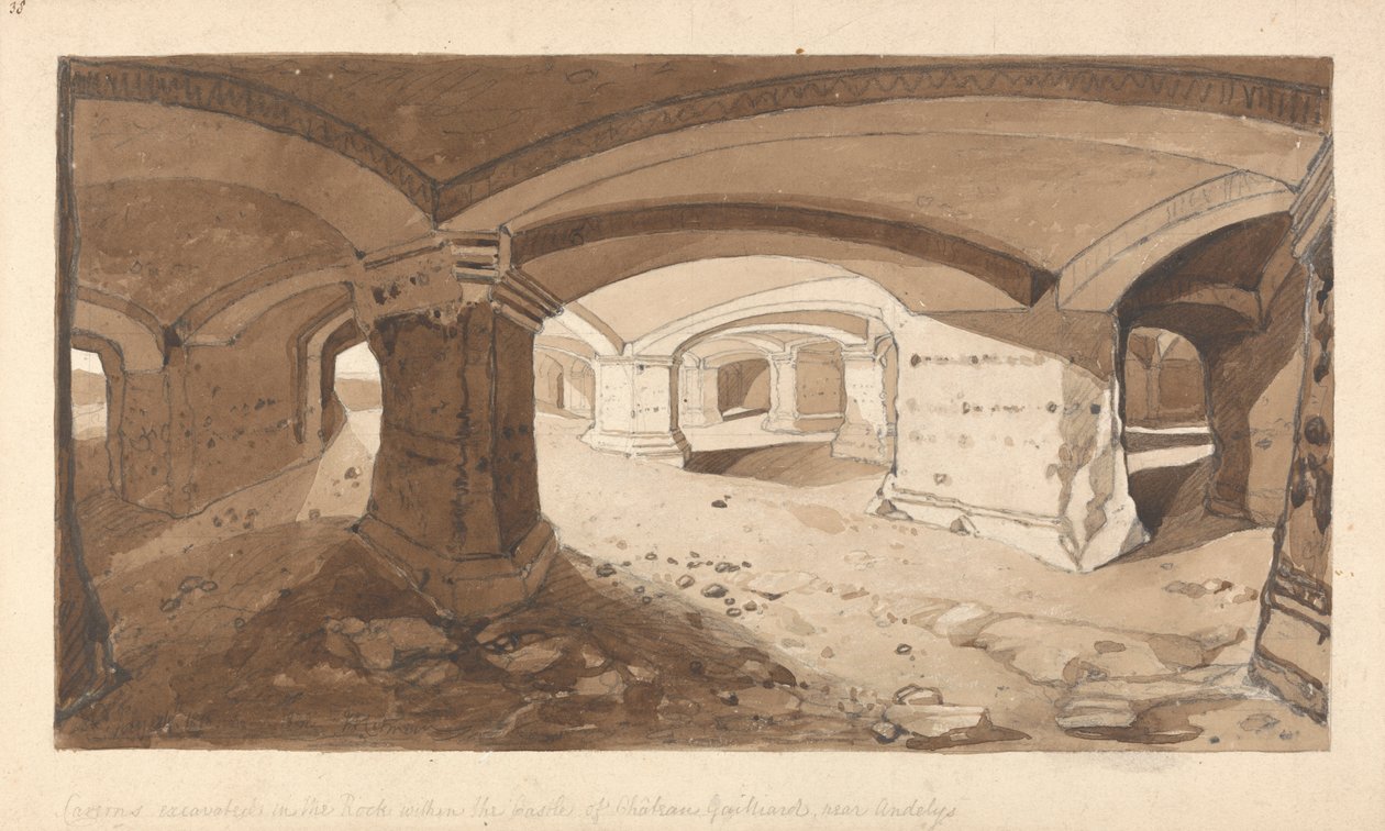 Grotten Uitgegraven in de Rots binnen het Kasteel van Chateau Gaillard, nabij Andelys, Normandië door John Sell Cotman