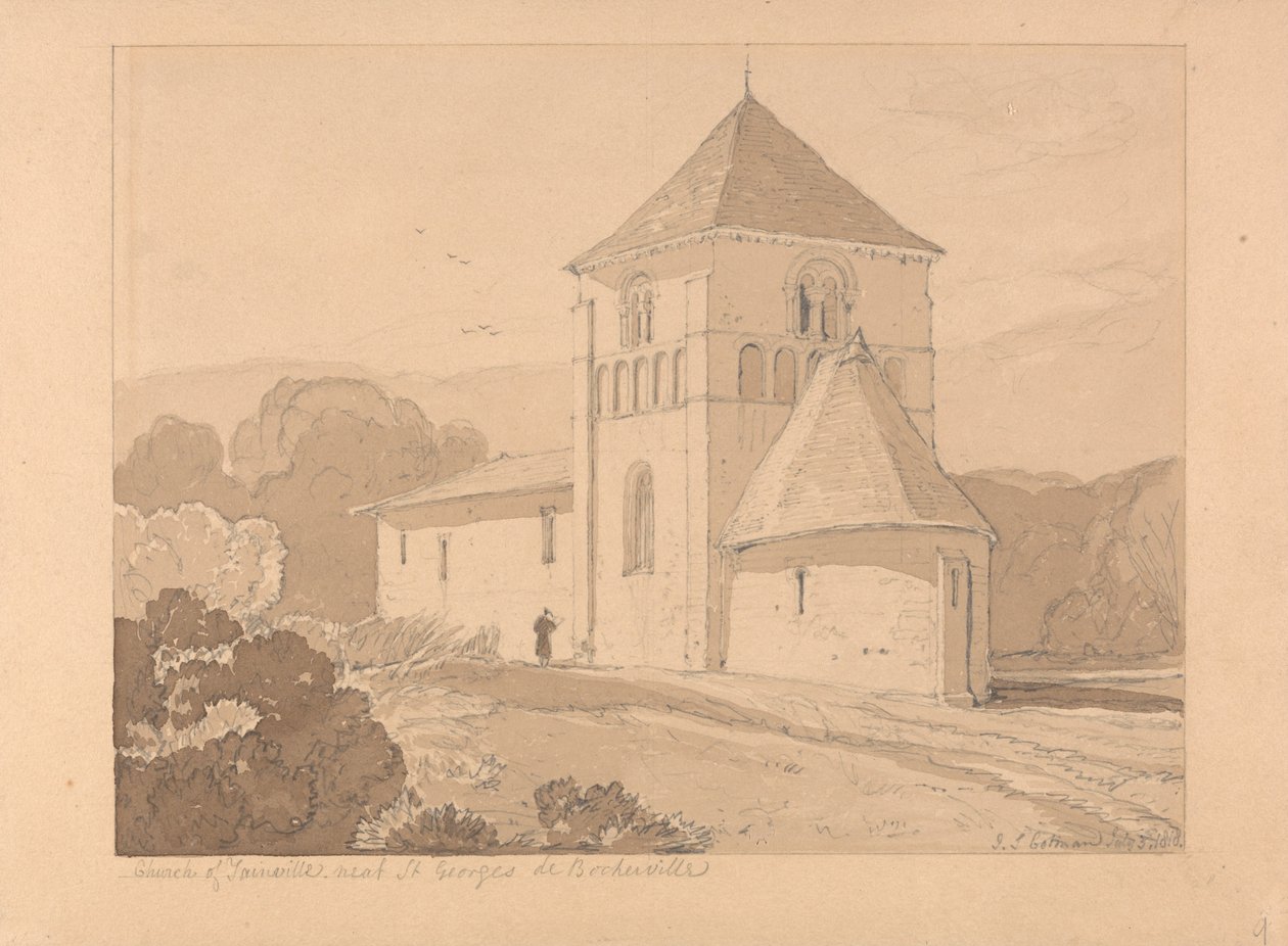 Kerk van Yainville, bij Saint Georges de Bocherville, Normandië door John Sell Cotman