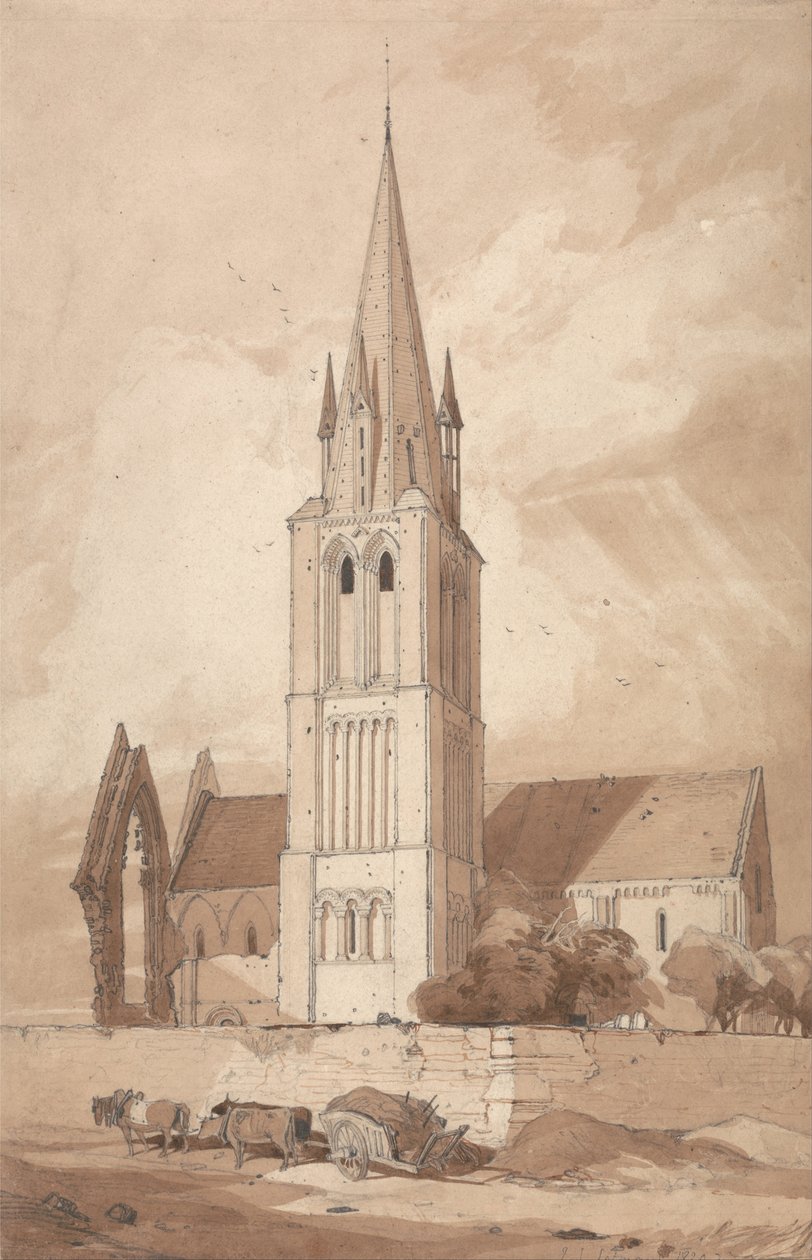 Kerk van Douvres, Normandië door John Sell Cotman