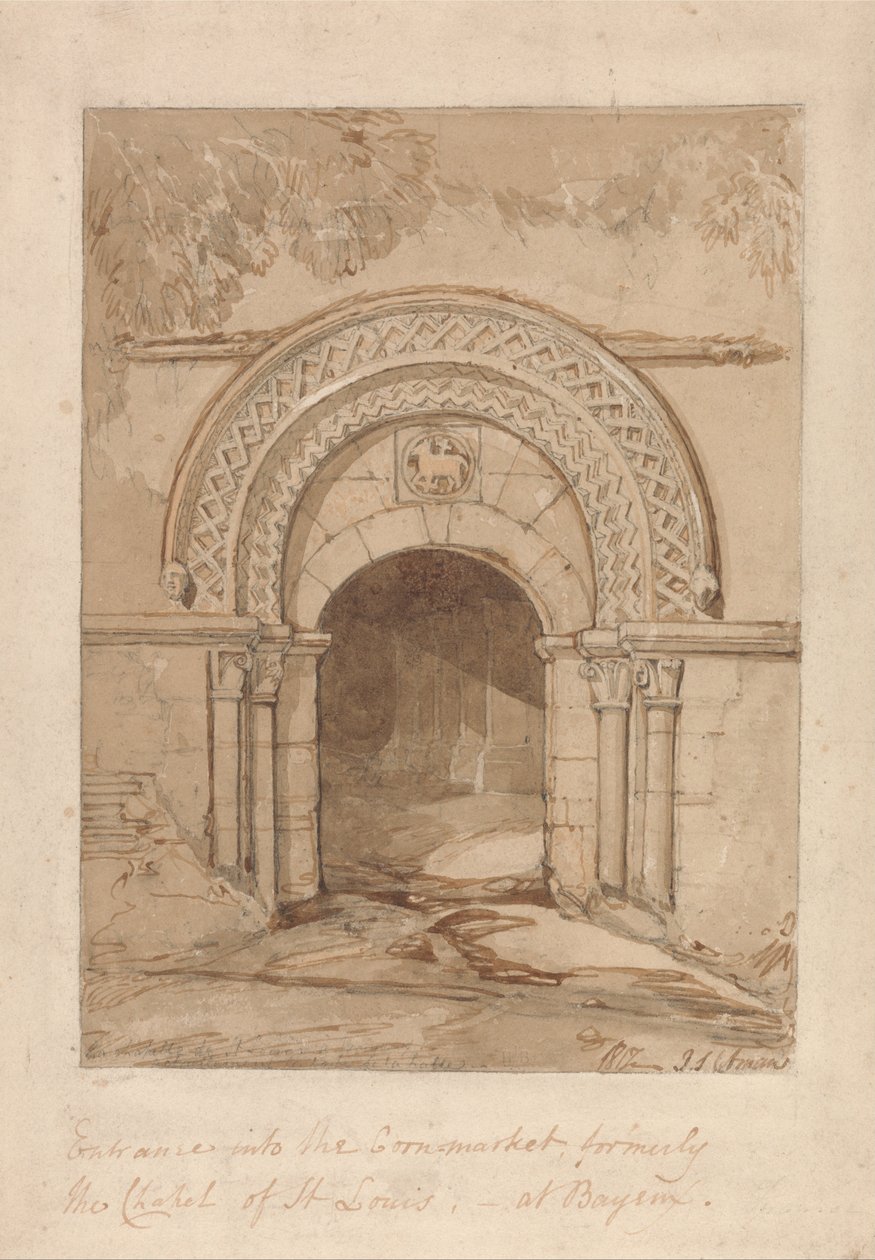 Ingang in de Cornmarket, vroeger de kapel van St. Louis, in Bayeux door John Sell Cotman