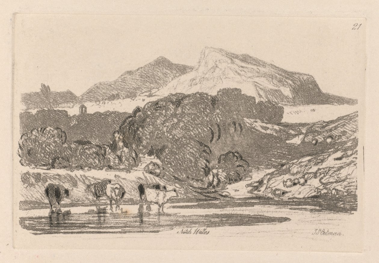 Liber Studiorum: Plaat 21, Uitzicht in Noord-Wales, 1838 door John Sell Cotman
