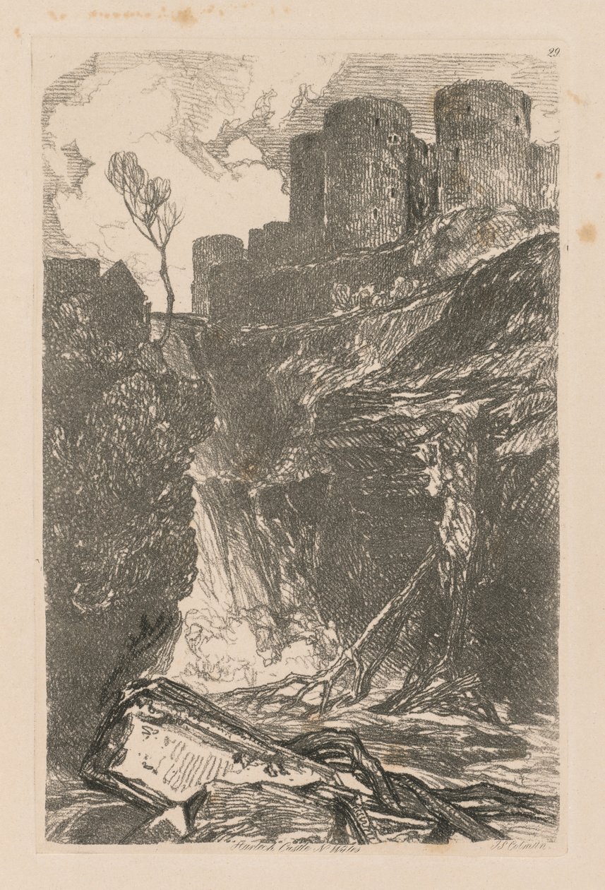 Liber Studiorum: Plaat 29, Harlech Kasteel, N. Wales, 1838 door John Sell Cotman