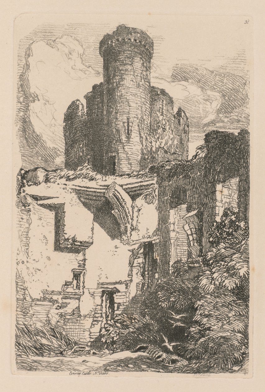 Liber Studiorum: Plaat 31, Conway Castle, N. Wales door John Sell Cotman