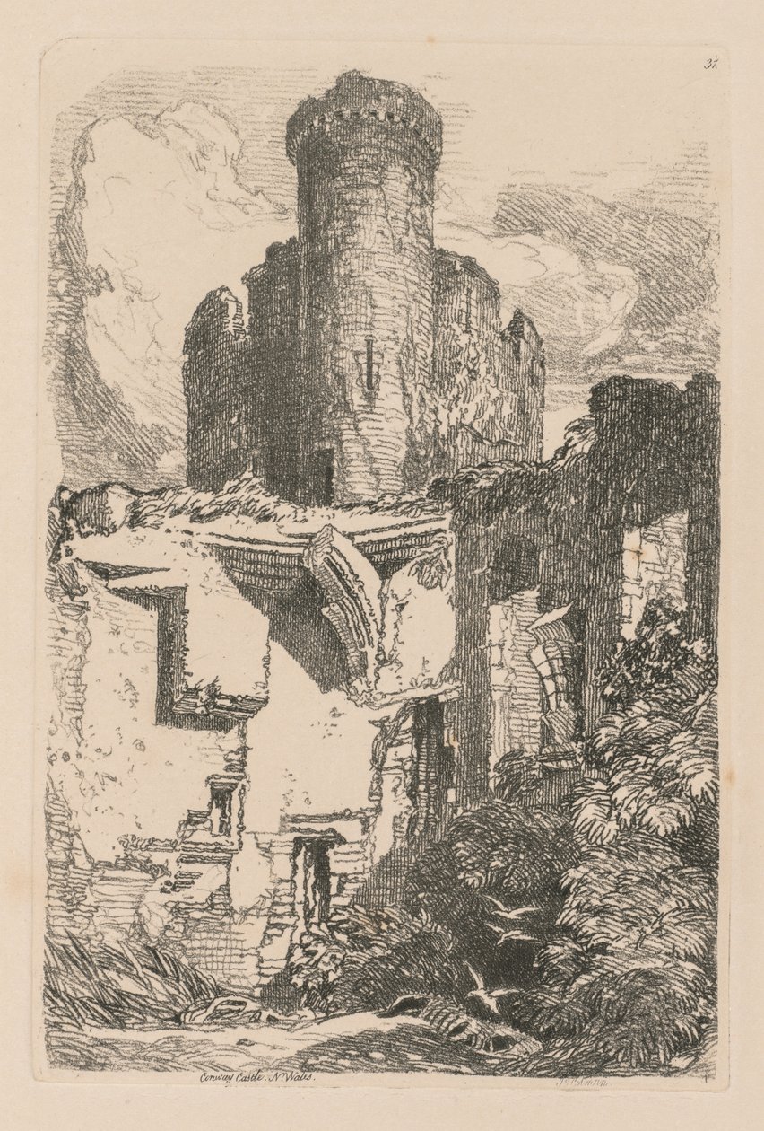 Liber Studiorum: Plaat 31, Conway Castle, N. Wales door John Sell Cotman