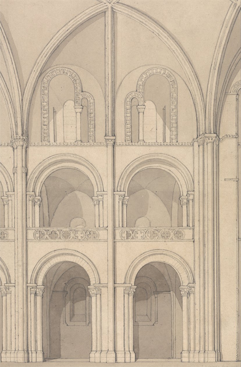Perspectief op een deel van de abdijkerk Saint Stephen in Caen, Normandië door John Sell Cotman