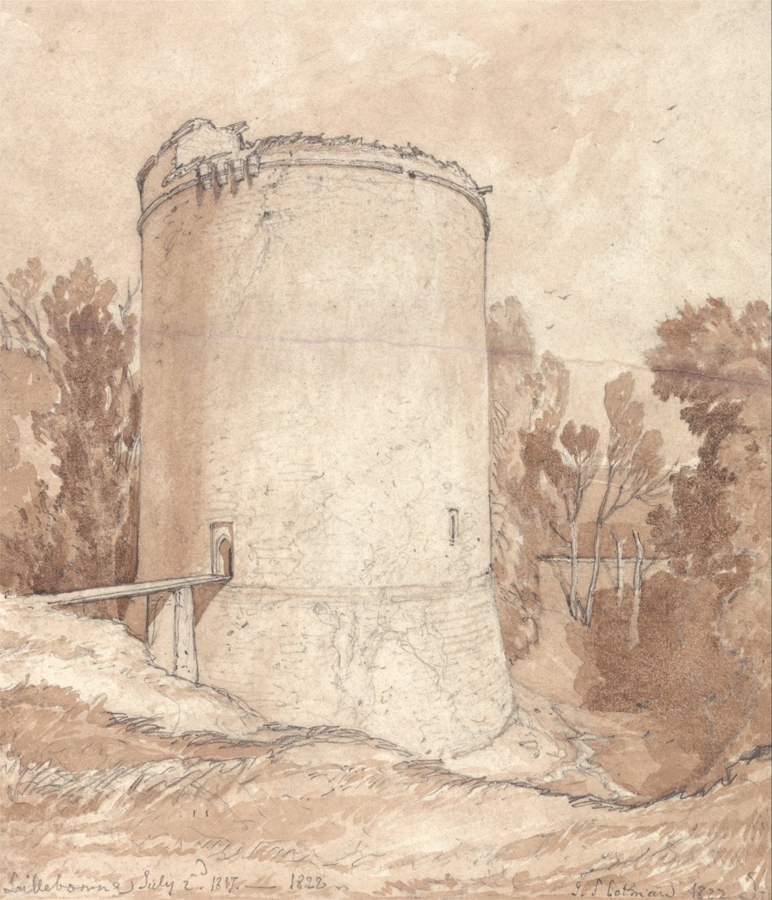 Ronde toren, kasteel van Lillebonne, Normandië door John Sell Cotman