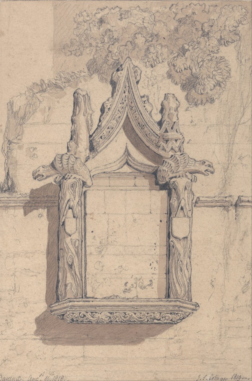 Beeldhouwwerk op een huis aan de noordkant van de kathedraal van Bayeux door John Sell Cotman