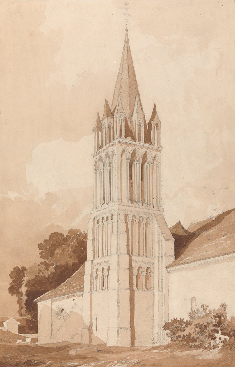 Zuidoostelijk Uitzicht op de Kerk van Ifs, nabij Caen, Normandië door John Sell Cotman