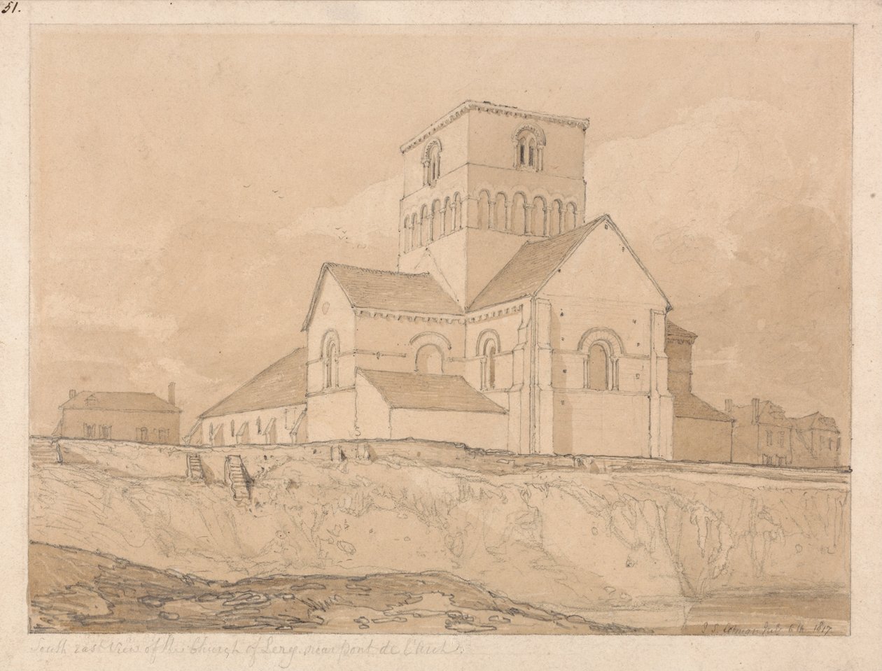 Zuidoostelijke aanblik van de kerk van Lery, bij Pont-de-l