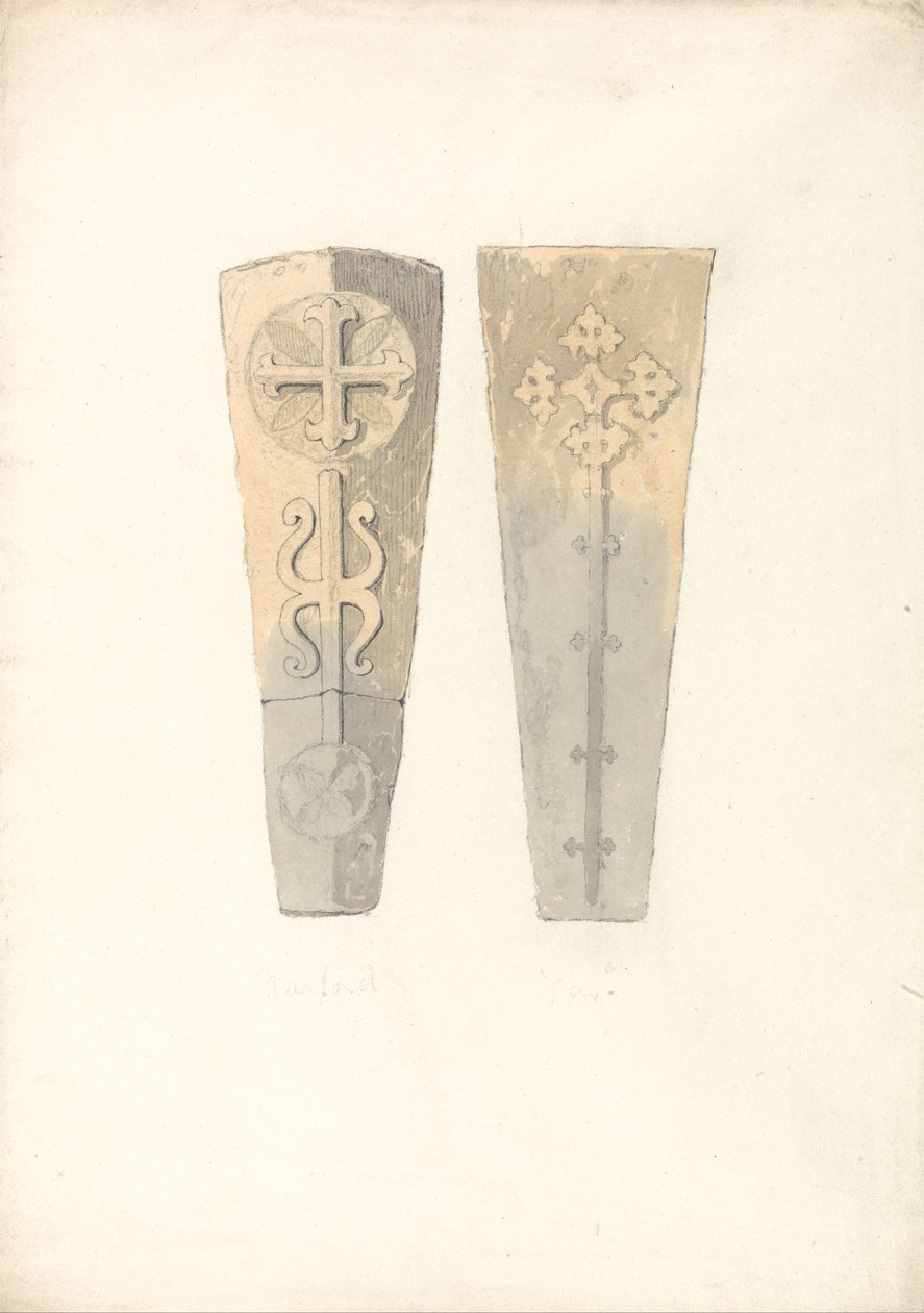 Studies van twee doodskistdeksels uit () Norfolk kerken door John Sell Cotman