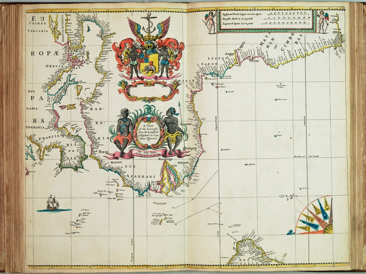 Een kaart van de zeekusten van Landsend van Engeland tot Kaap de Goede Hoop door John Seller
