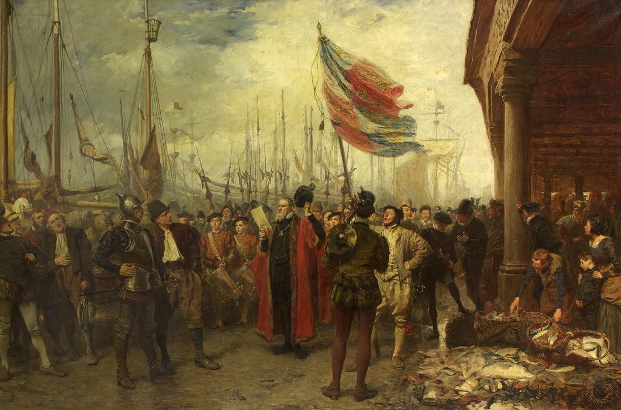 De Oproep tot de Wapens - Plymouth Quay door John Seymour Lucas