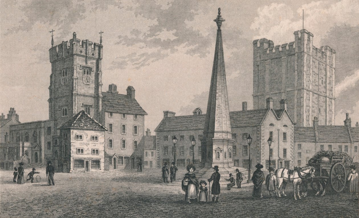 Marktplaats Richmond, Trinity Church en Keep van Richmond Castle door John Shury