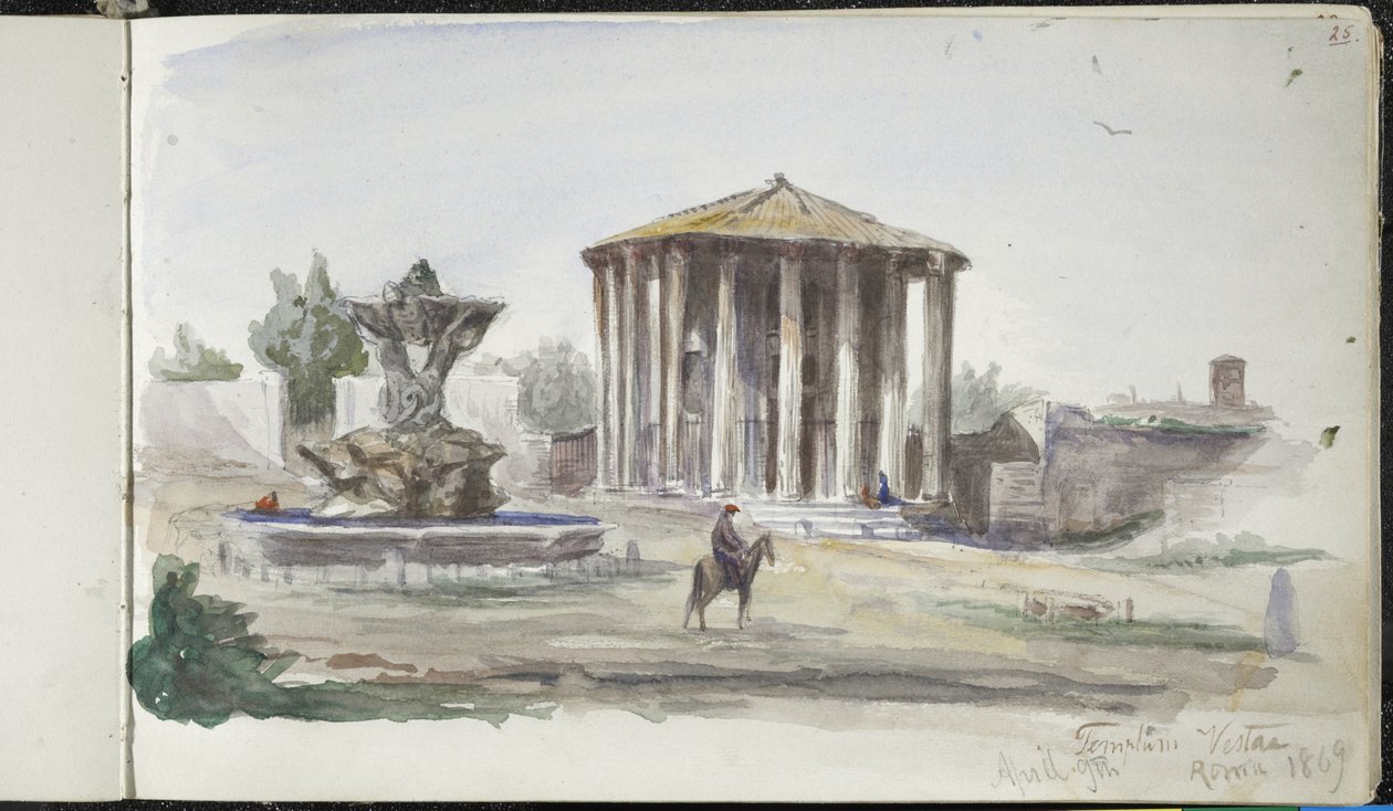 Landschap met Figuren, Templum Vestas, Rome, 9 Apr 1869 door John Singer Sargent