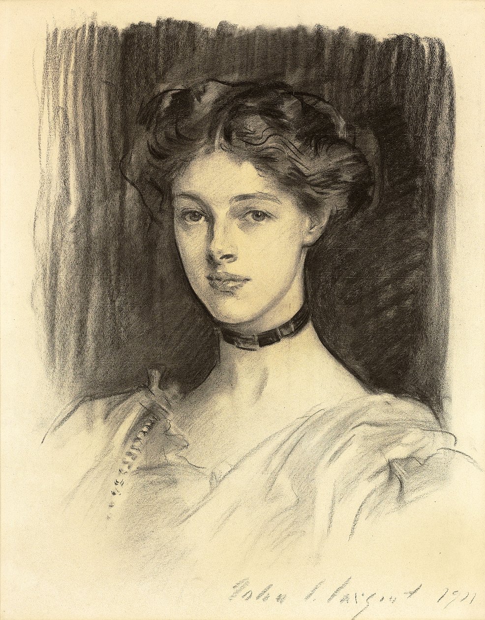 Portret van Eva Katherine Balfour, later Lady Buxton door John Singer Sargent