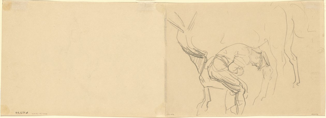 Studie voor het beslaan van cavaleriepaarden aan het front (detail) door John Singer Sargent