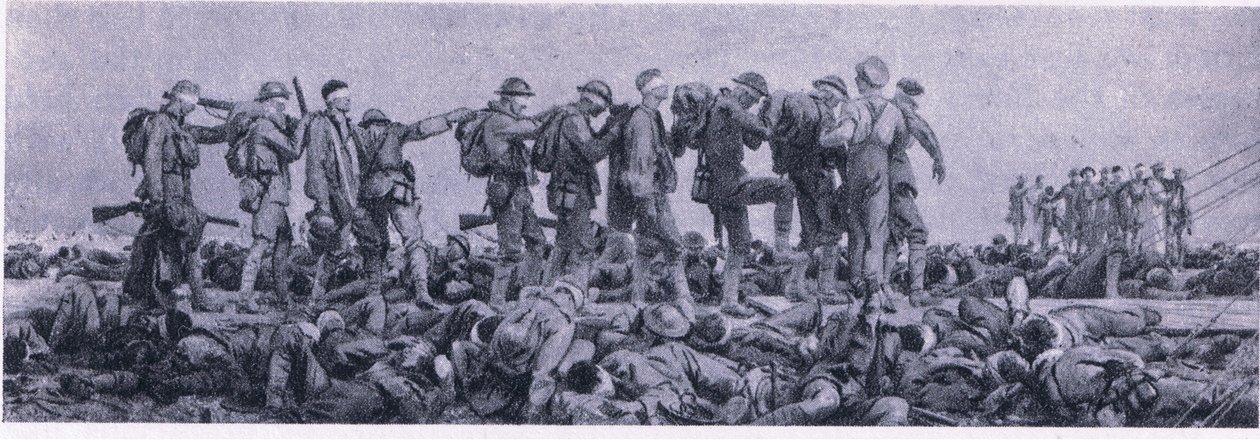 Het Verbandstation. Slachtoffers van Mosterdgas, uit Britse Avontuur gepubliceerd door Collins, 1947 door John Singer Sargent