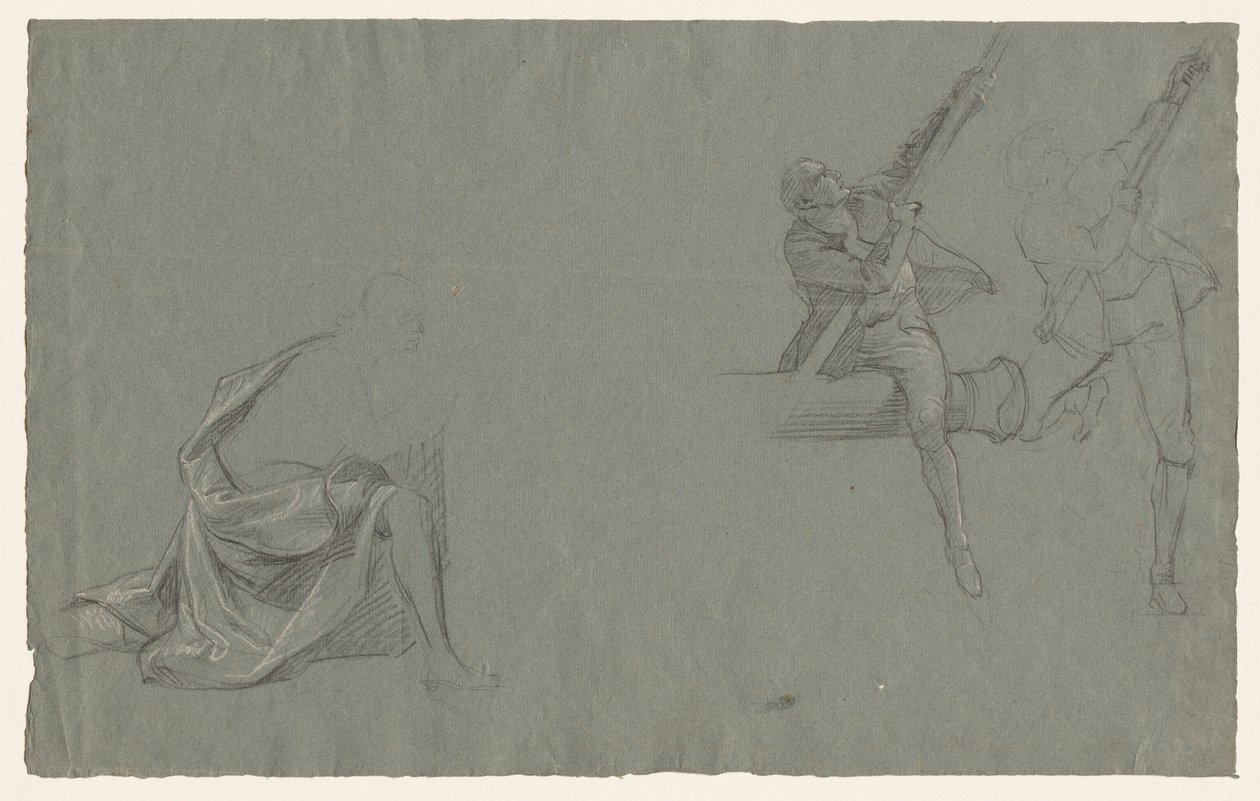Draperiestudie, Twee Figuren die een Paal Trekken, 1785-86 door John Singleton Copley