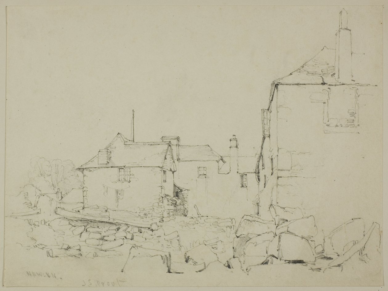 Huizen en stenen muur, Newlyn door John Skinner Prout