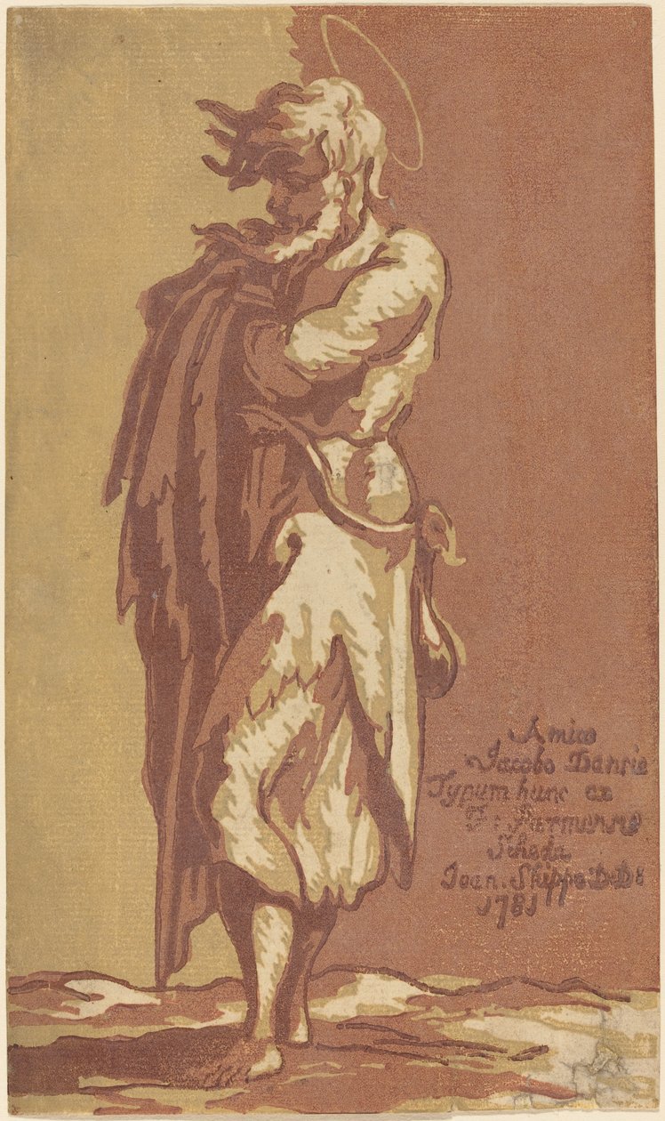 Mannelijke Heilige Staand, met Gevouwen Armen, naar Links Kijken door John Skippe after Parmigianino