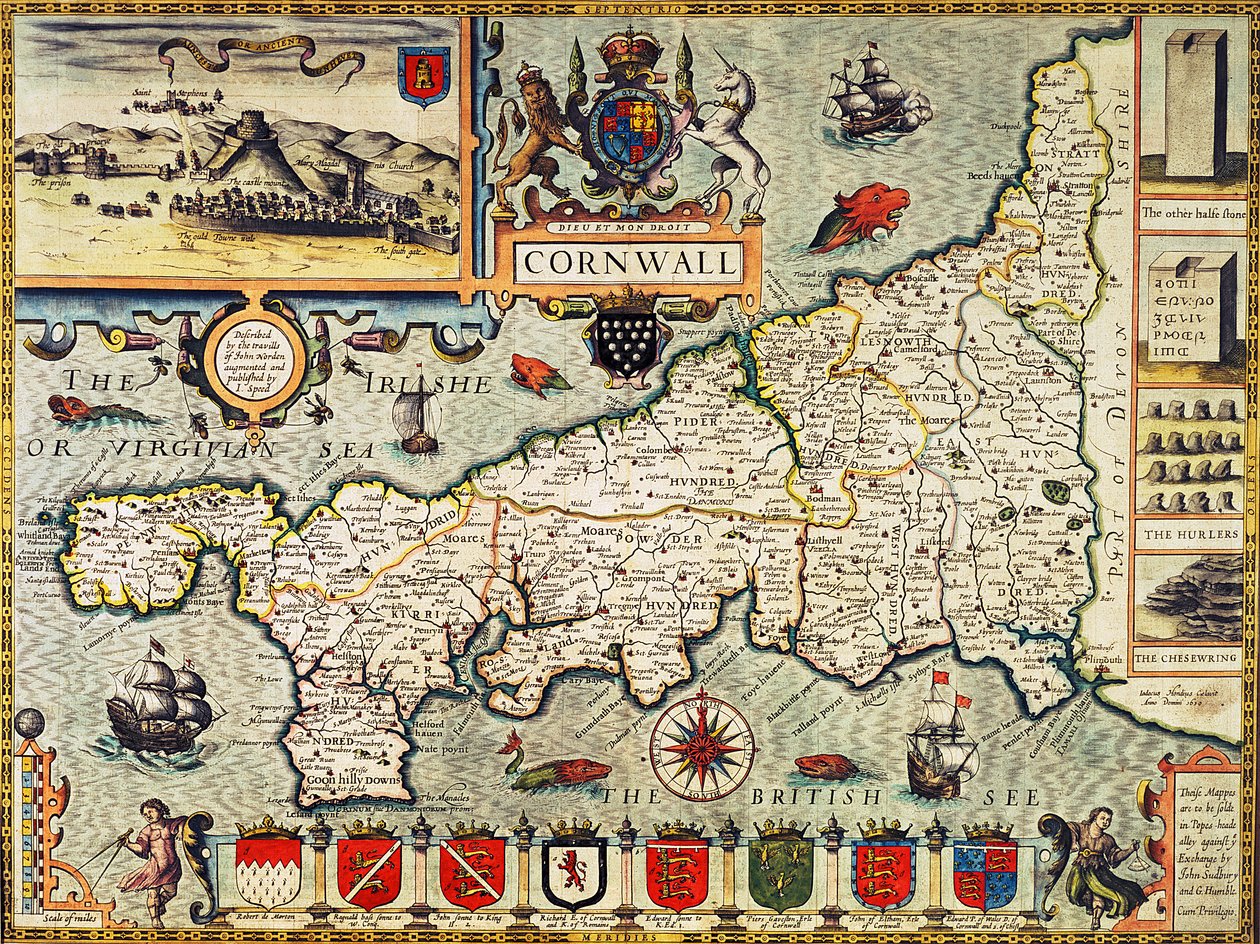 Kaart van Cornwall uit 