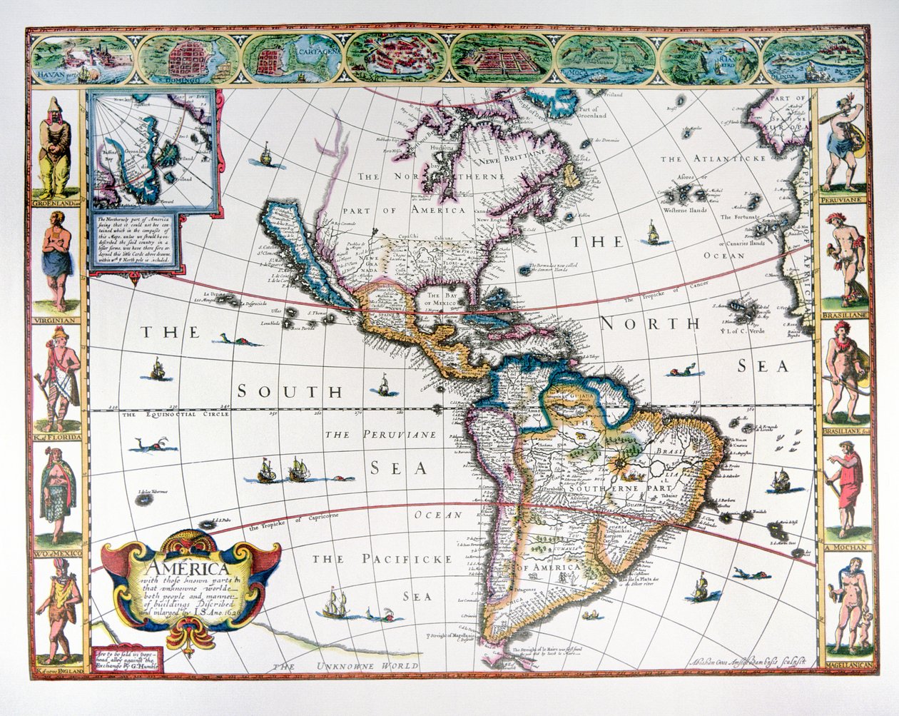 Kaart van het westelijk halfrond in 1626 door John Speed