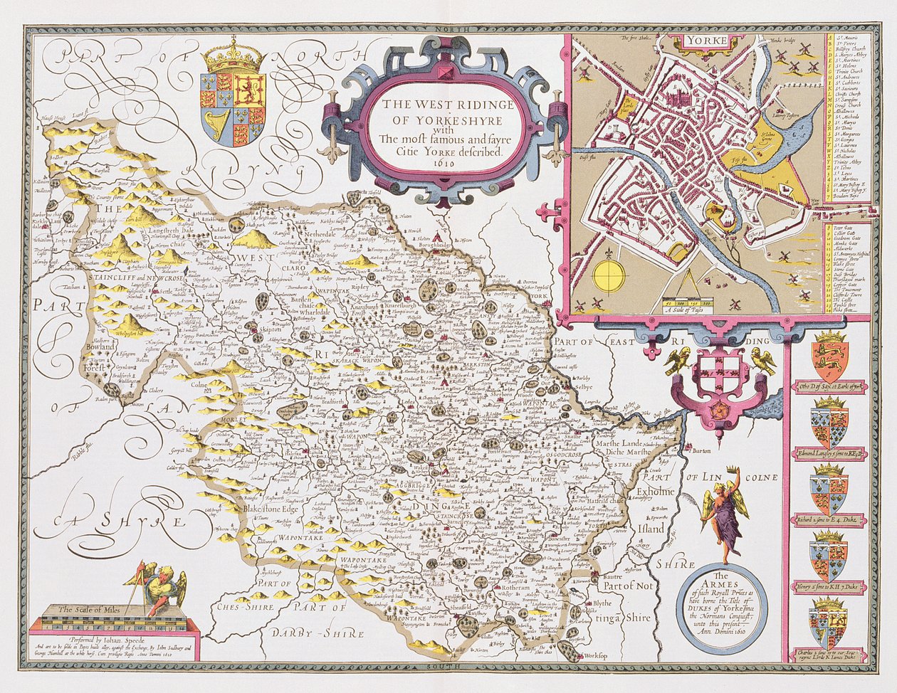 The West Ridinge of Yorkeshyre, gegraveerd door Jodocus Hondius (1563-1612) uit John Speed