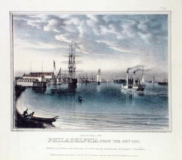 Philadelphia vanaf de marinewerf, c.1840 door John T. Bowen